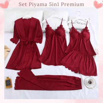NAOMI Piyama 5in1 Set Kimono – Baju Tidur Silk Sutra Premium Import M L XL XXL