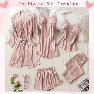 NAOMI Piyama 5in1 Set Kimono – Baju Tidur Silk Sutra Premium Import M L XL XXL