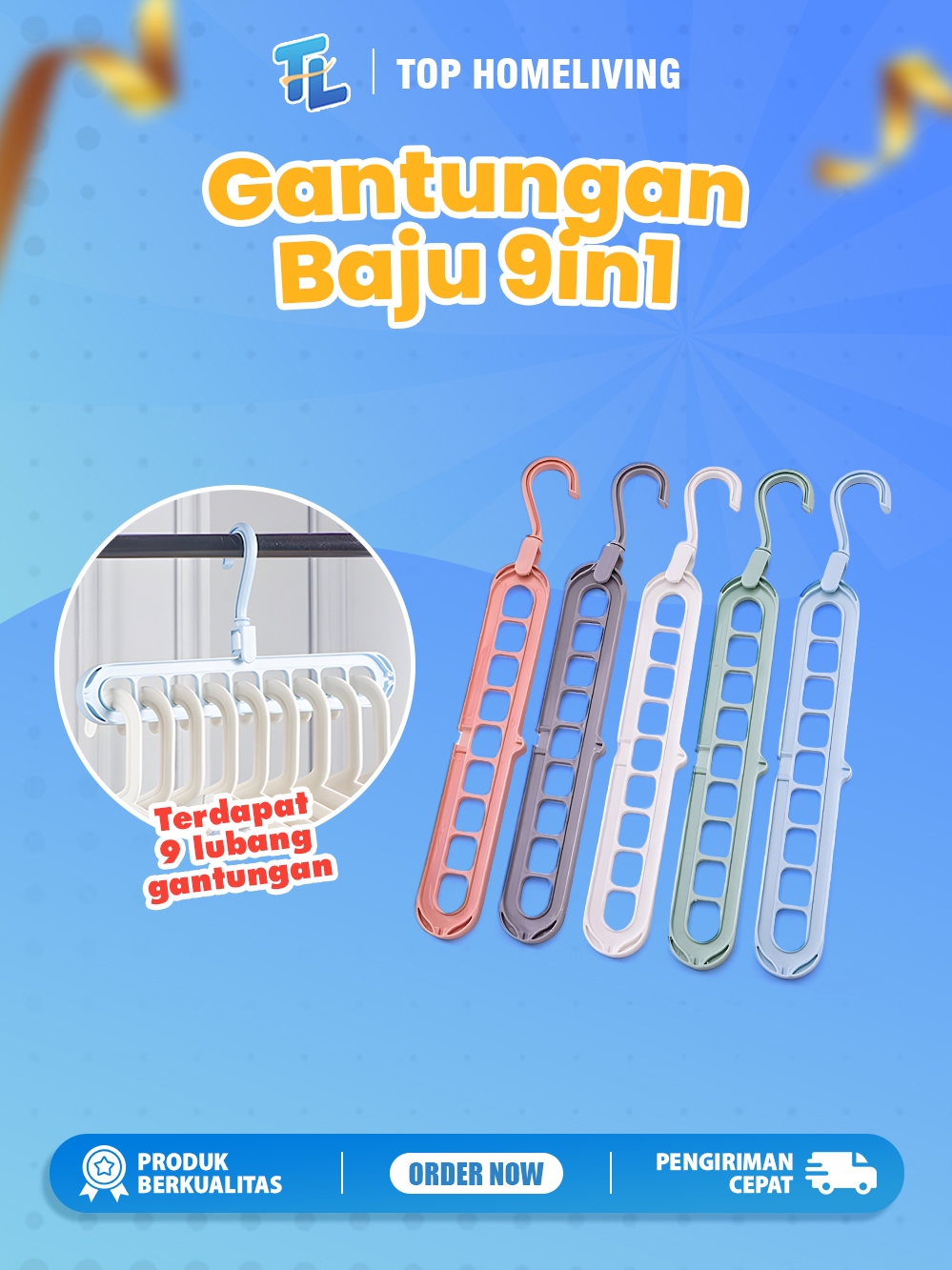 Jual Hanger Gantungan Baju 9 IN 1 / Gantunga Baju Ajaib 9 Lubang ...