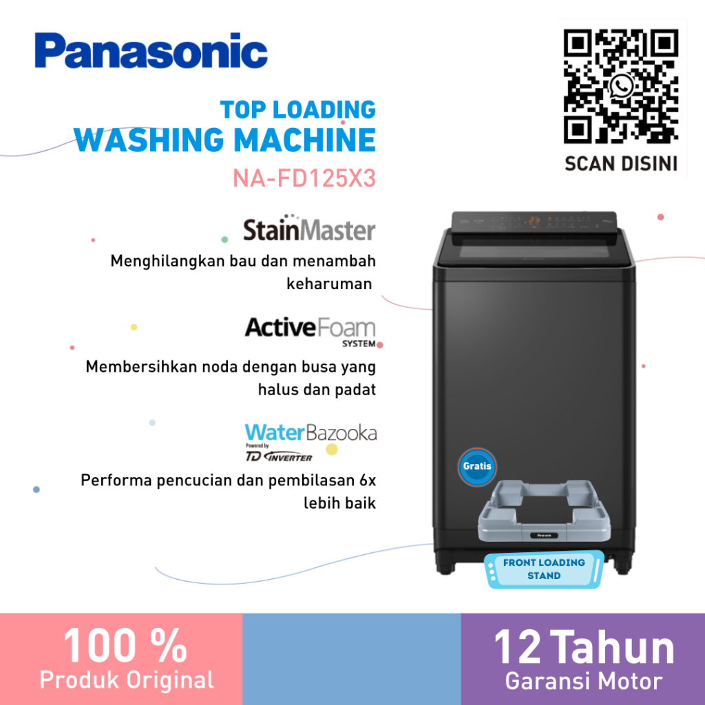 Jual Panasonic NA-FD125X3BS Mesin Cuci Top Load [12.5 Kg] - Black ...