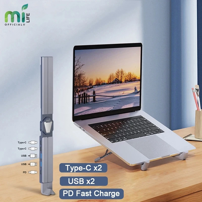 Milife laptop stand hub pd 100w aluminium tablet holder foldable