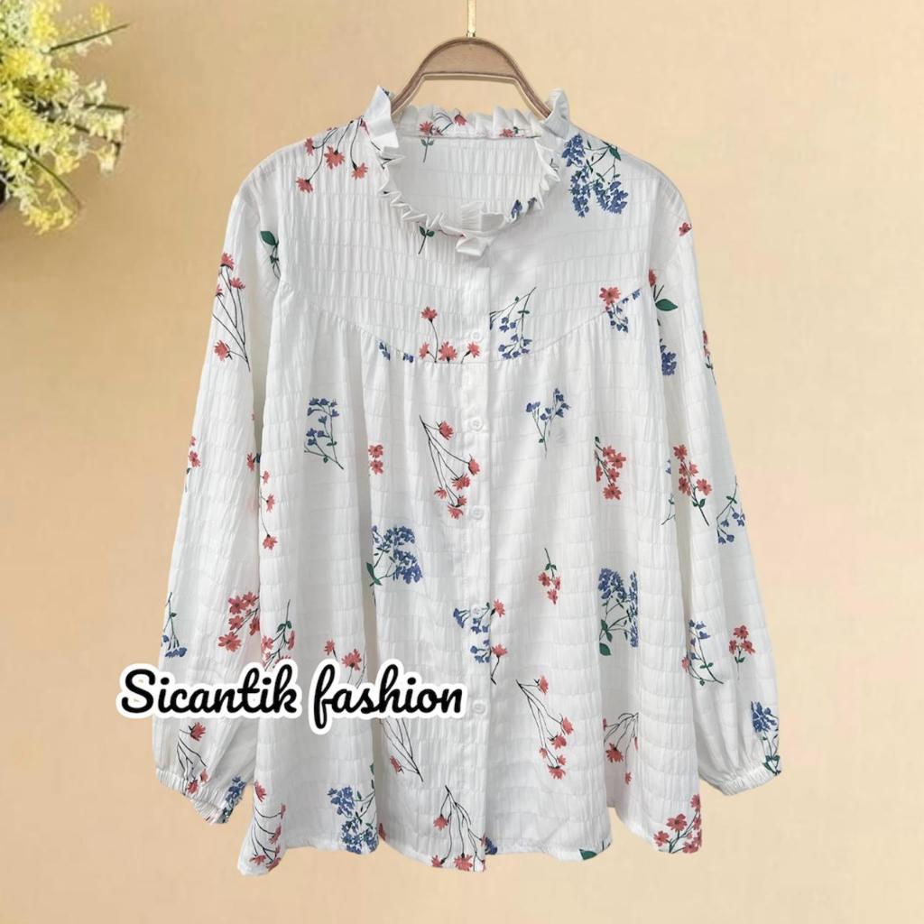 Jual Blouse Kemeja Wanita Motif Bunga Atasan Cewek Korean Shopee