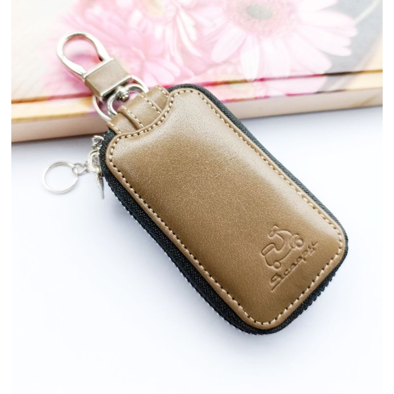 Dompet kunci remote keyless motor kulit asli transparan zipper dompet stnk