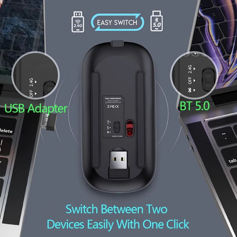 Jual Rechargeable Bluetooth Wireless Mouse Silent Click1600 DPI 2.4G ...