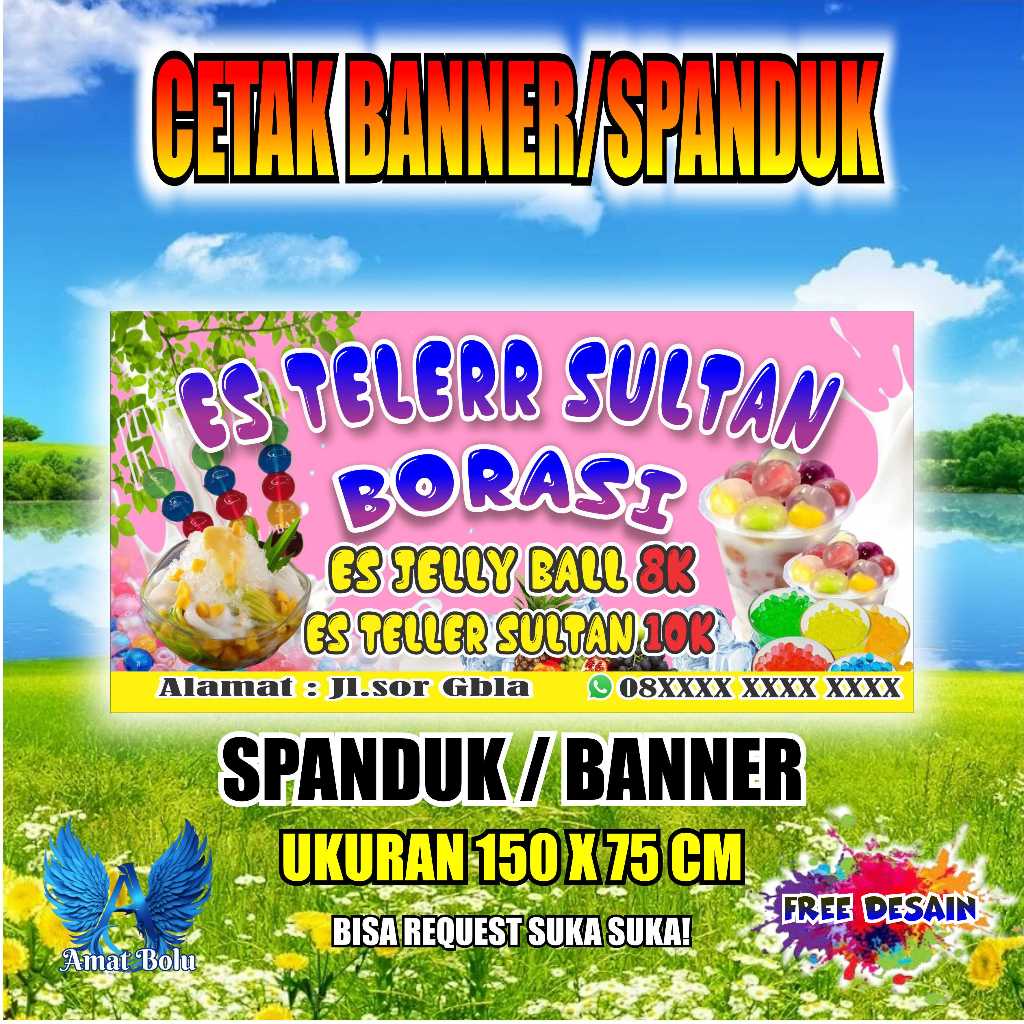 Jual Cetak Banner Cetak Spanduk Es Teler Jelly Ball Ukuran 150x75 Cm 