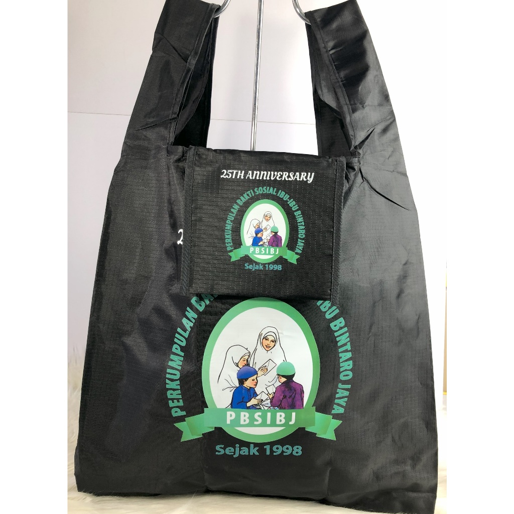 Jual CUSTOM TAS BELANJA LIPAT SABLON LOGO NAMA PARASUT BESAR SHOPPING