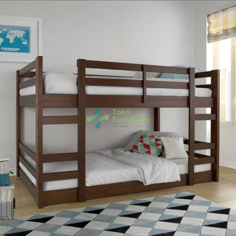 Jual Bunk Bed Tempat Tidur Tingkat Minimalis Kayu Jati 2 Tangga