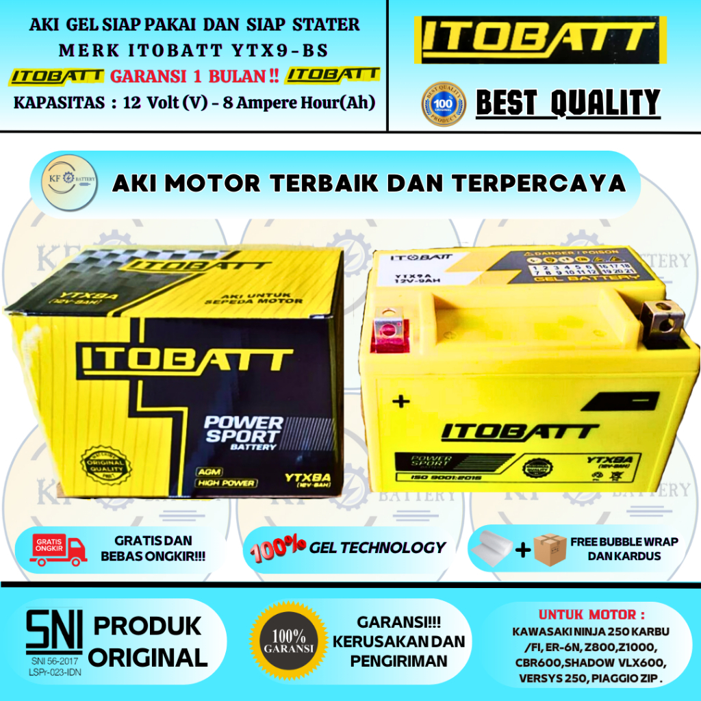 Jual AKI MOTOR NINJA 250 KARBU, NINJA 250 FI, KTM DUKE YTX9-BS ITOBATT
