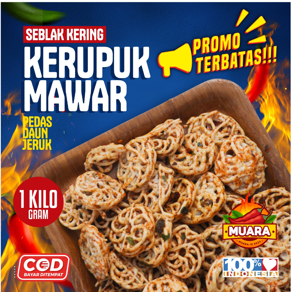 Jual Seblak Kering Kerupuk Mawar Pedo Rasa Pedas Daun Jeruk Kemasan