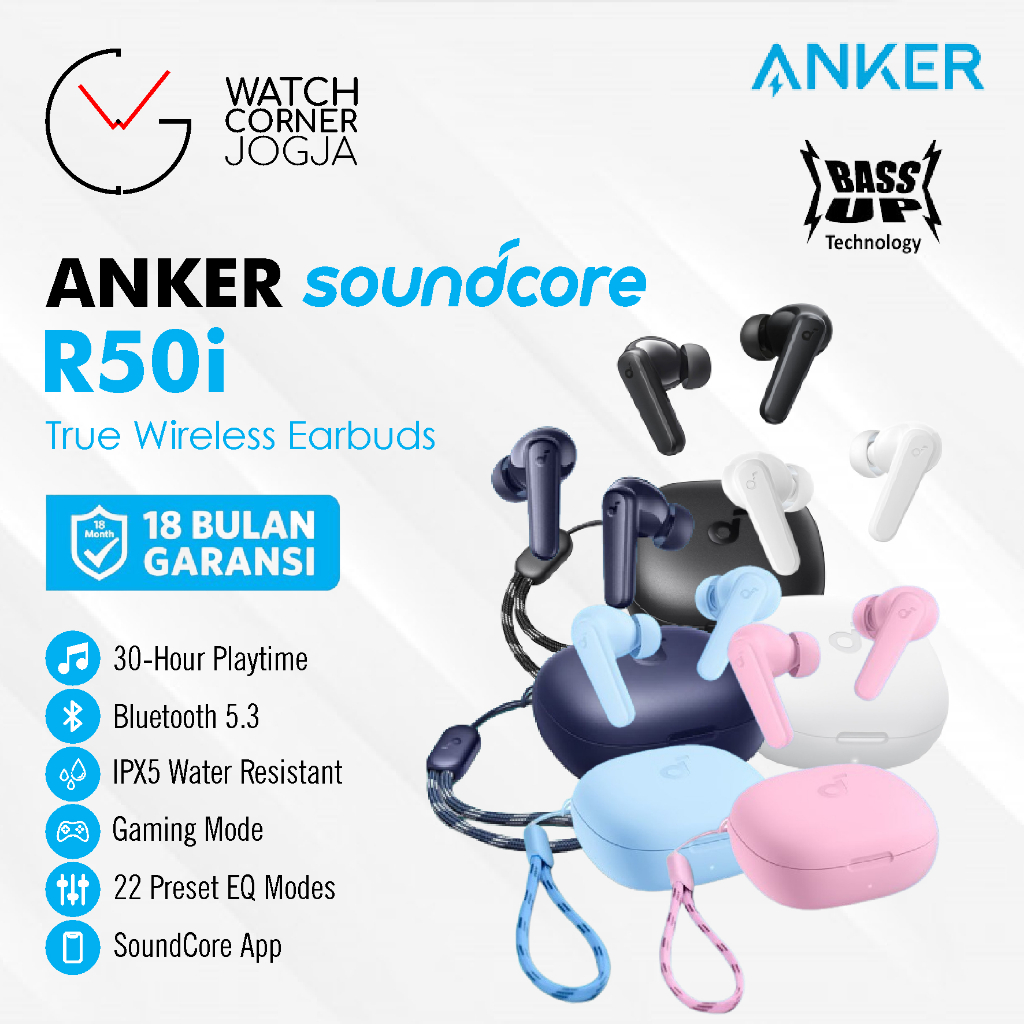 Jual TWS Anker SoundCore R50i Bluetooth Earbuds IPX5 Bass Up - A3949 ...