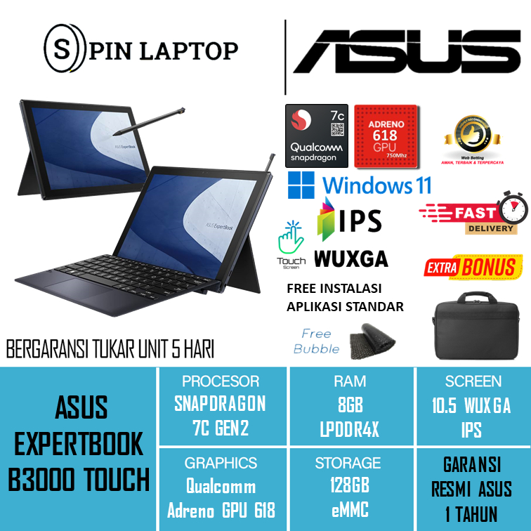 Jual ASUS EXPERTBOOK B3000 TOUCH SNAPDRAGON 7C GEN2 8 CORE 8GB 128GB ...