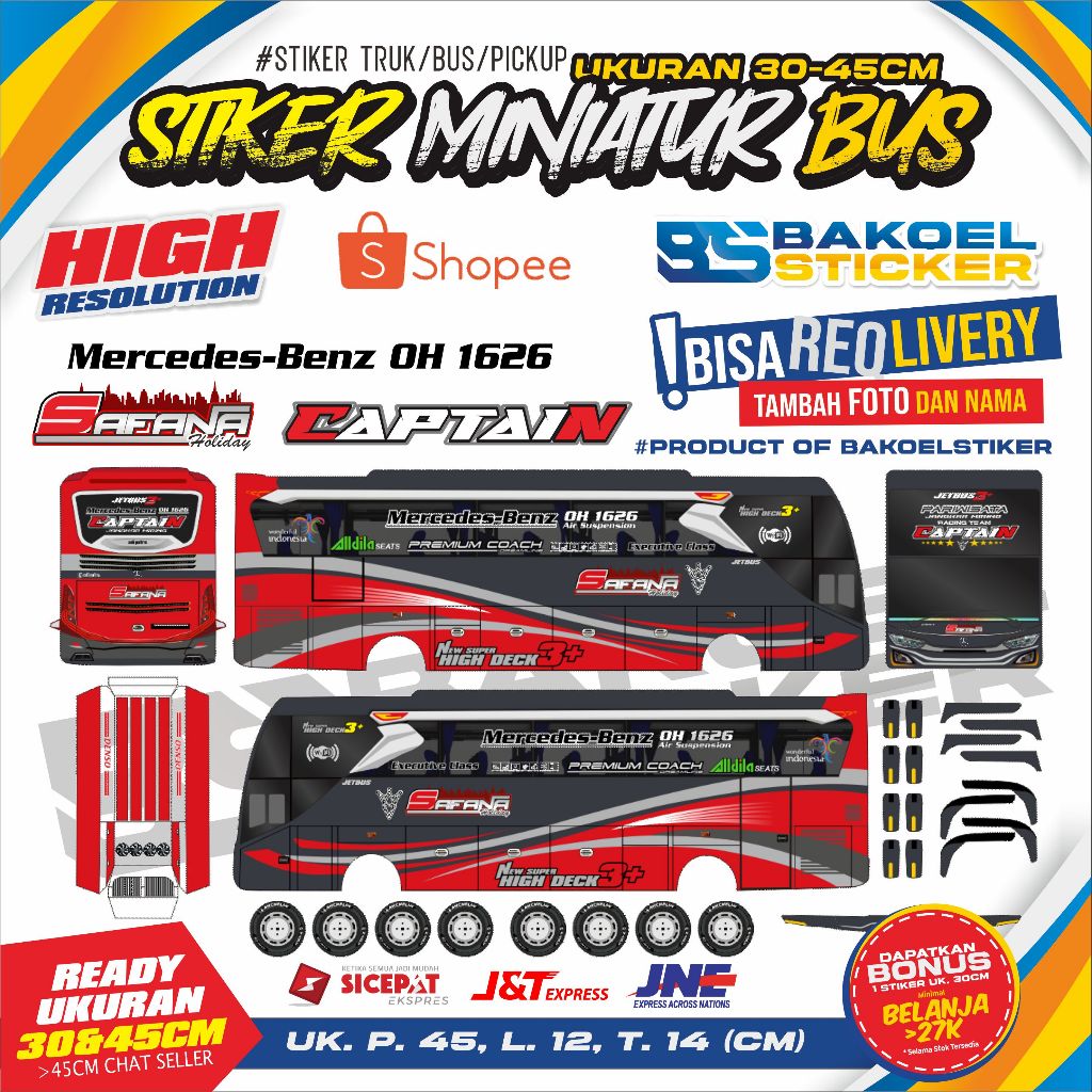 Jual Stiker Miniatur Bus PO. SAFANA HOLIDAY All Varian uk. 30-45cm ...
