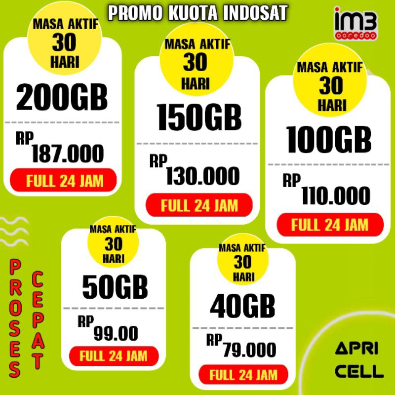 Jual NEW Kuota Indosat 200gb 100gb 50gb Freedom Internet Full 24 Jam 30 ...