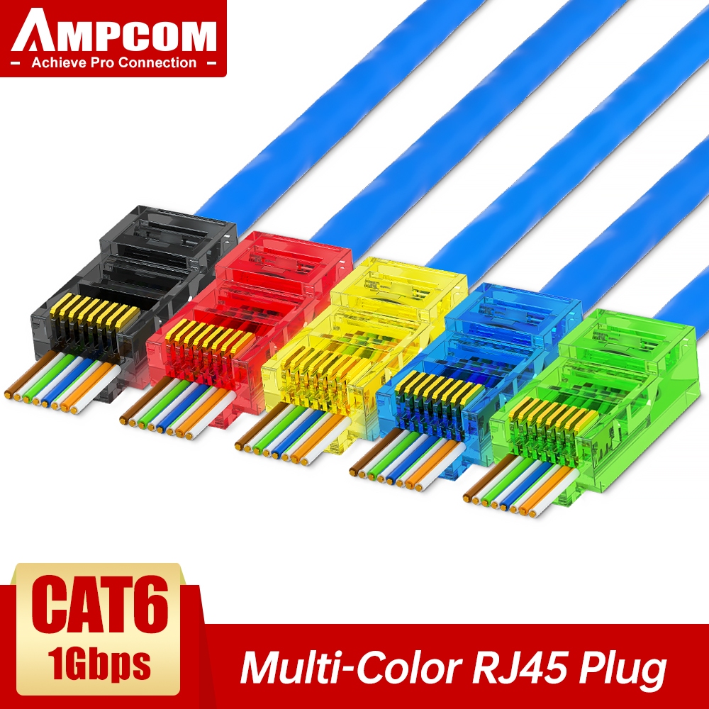Jual AMPCOM 100PCS CAT6 RJ45 Melewati Konektor EZ ke Crimp Konektor ...