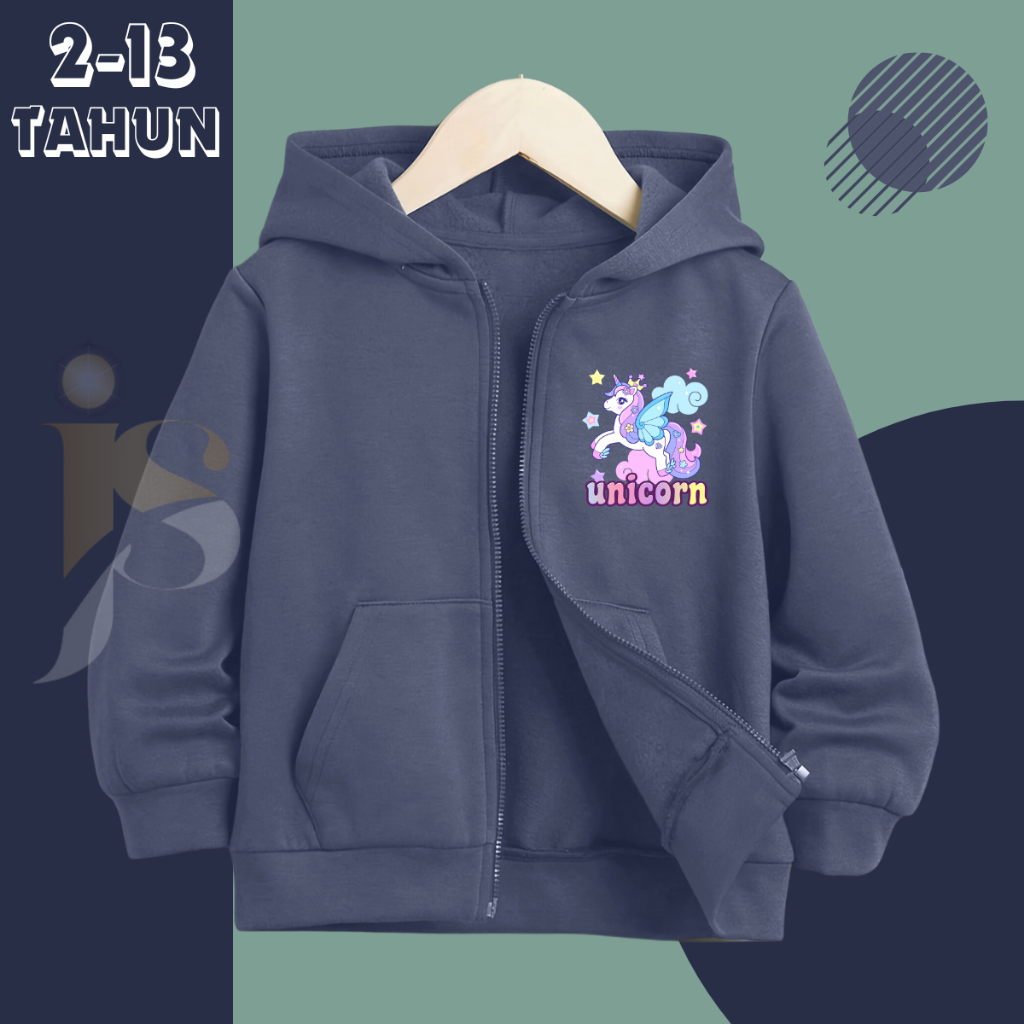 Jaket Hoodie Zipper Anak Perempuan Usia 3 4 5 6 7 8 9 10 11 12 13 Tahun Jacket UNICORN Anak Cewek Terbaru