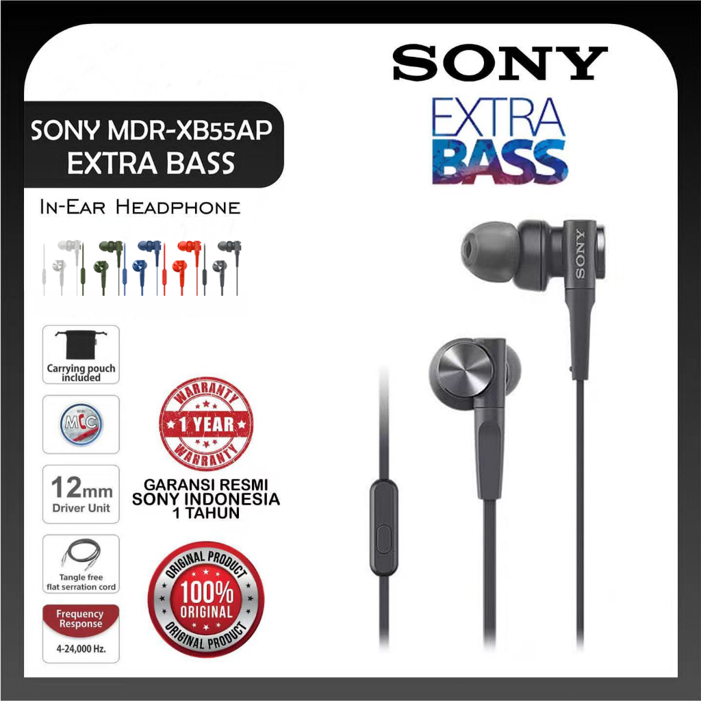 Jual SONY MDR-XB55AP 100% original Premium In-Ear Extra Bass Headphone ...