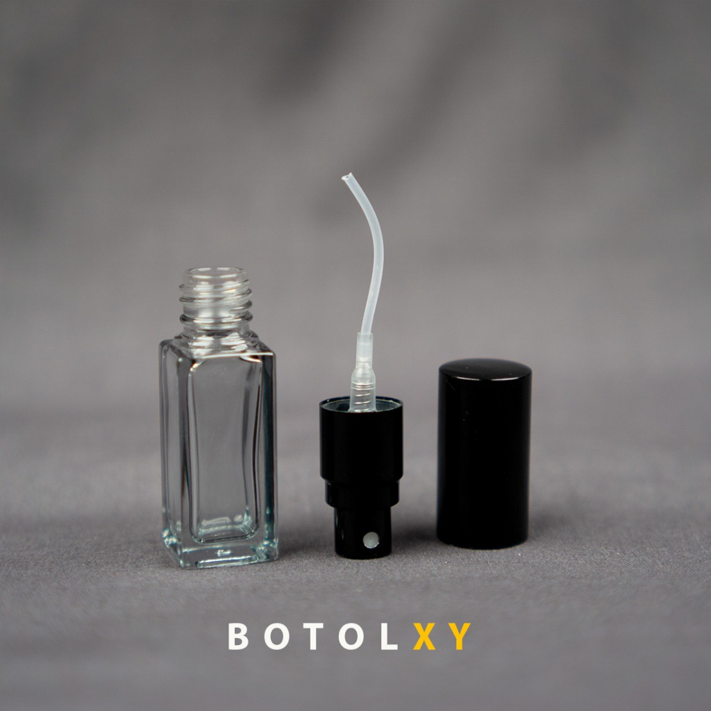 Jual Botol Spray 5ml Kaca Kotak Tebal HITAM TRANSPARAN Parfum Tutup ...