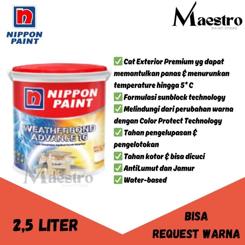 Jual CAT TEMBOK NIPPON PAINT WEATHERBOND ADVANCE16 2.5 L BRILLIANT ...