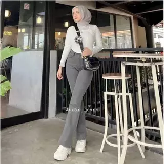 Jhoin Jeans - Highwaist Cutbray Jeans Wanita - Celana Cutbray Strecht Kekinian