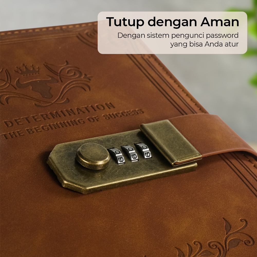 Jual Buku Catatan Harian Notebook Cover Kulit Kunci Password A5 Dapat ...