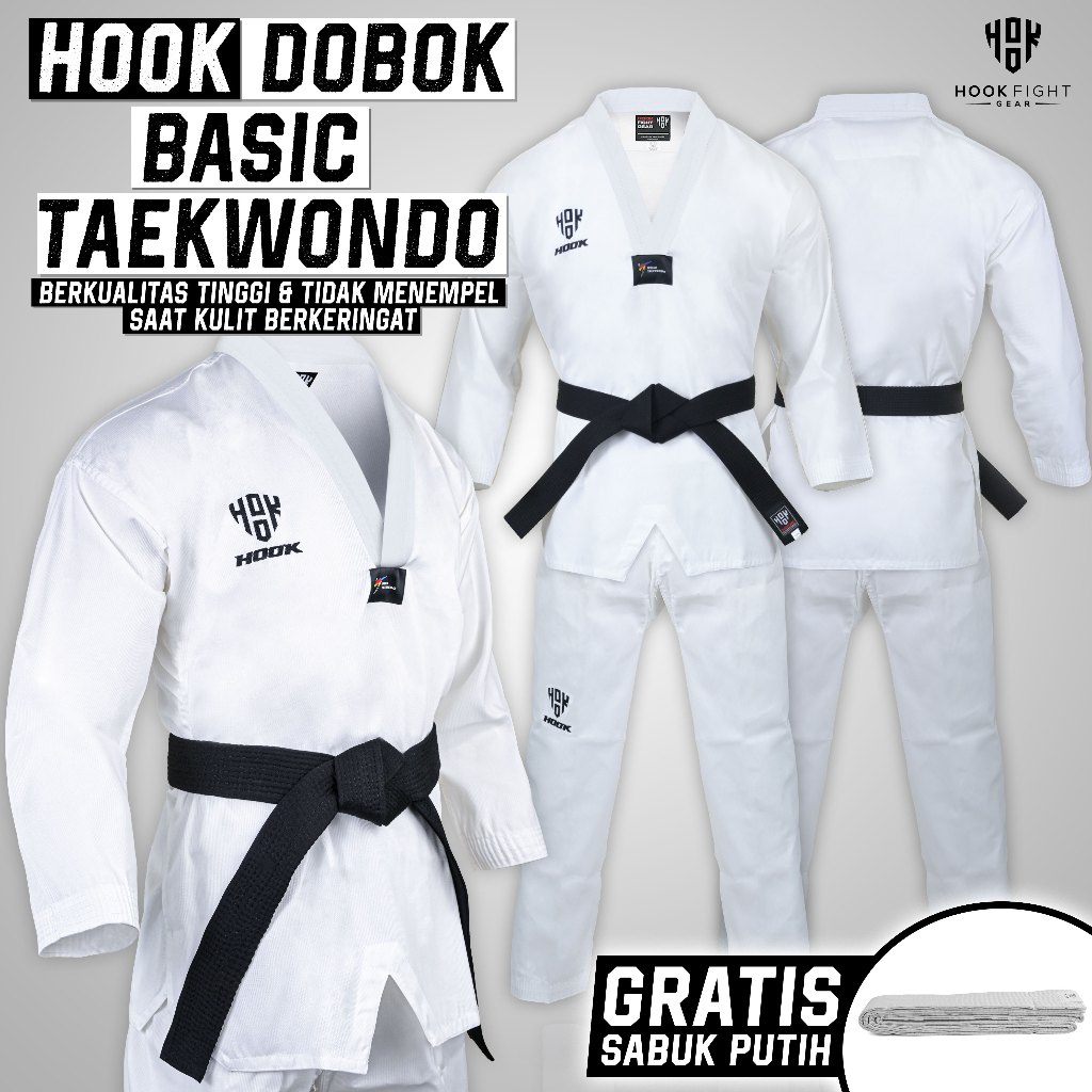 Jual Dobok Taekwondo Hook Pemula Seragam Taekwondo Kerah Putih Seragam ...