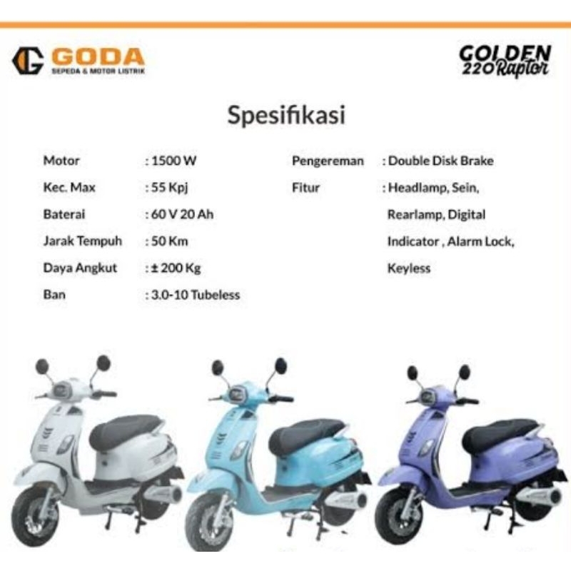 Jual Sepeda Motor Listrik GODA 220 GOLDEN RAPTOR Electric E Bike 800 ...