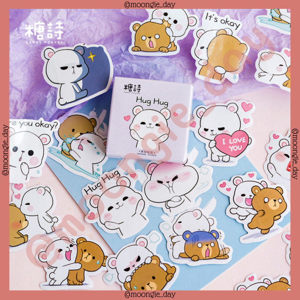 Jual 45 PCS/BOX STIKER KERTAS TEMA ANIMAL HUG HUG BEAR WHITE BEAR BROWN ...