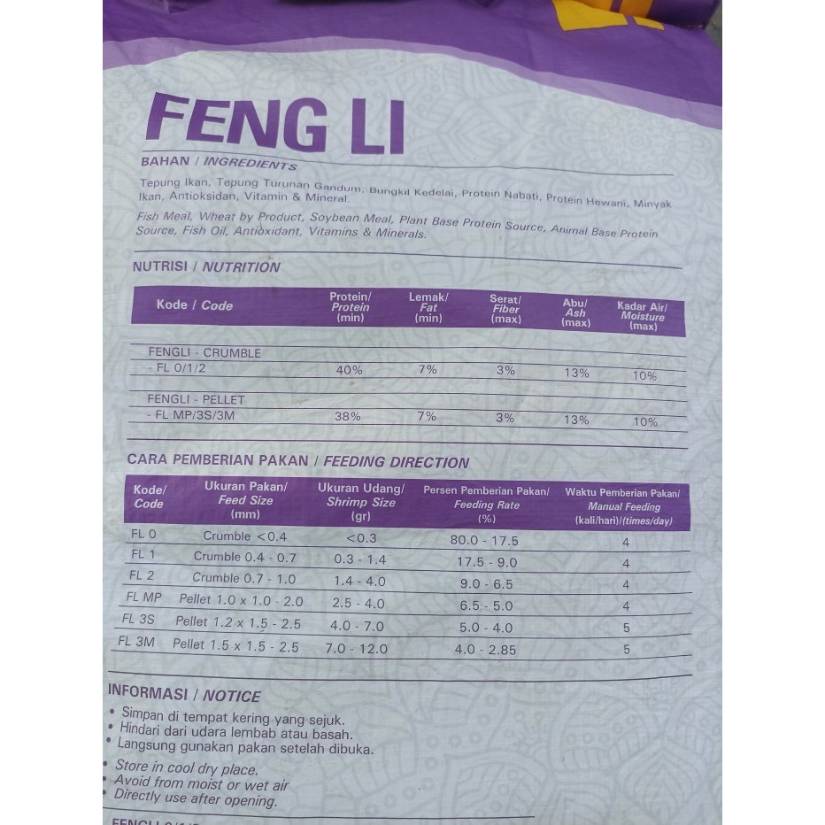 Jual FENG LI FL 3M PAKAN UDANG LOBSTER BIBIT IKAN REPACK 1KG | Shopee ...