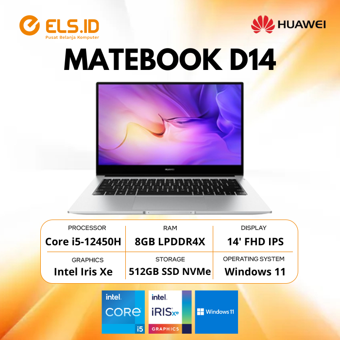 Jual Huawei Matebook D14 Intel Core i5-12450H 8GB SSD 512GB iRisXe 14 ...