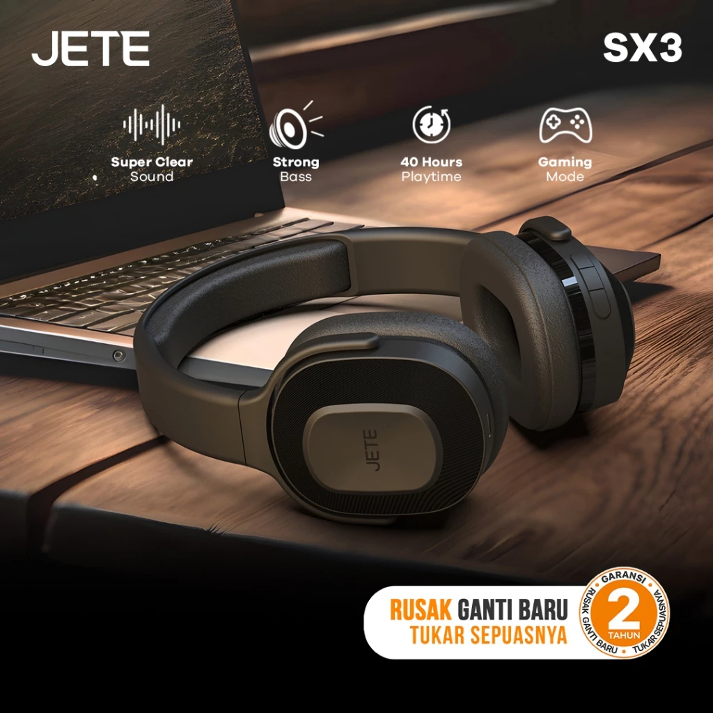 Headset Bluetooth JETE SX3 Super Bass 40 Jam Play Time BT V5.2 - Garansi 2th