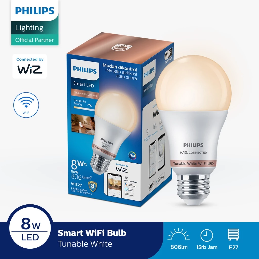 Philips Lampu Smart WiFi LED 8W With Bluetooth - Tunable White (Putih) - foto 1