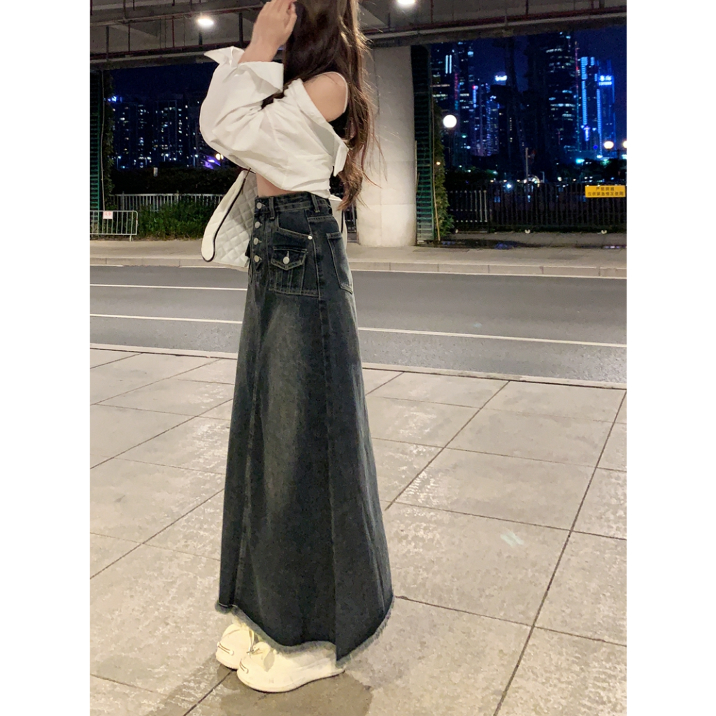 Jual Forteid rok korean style highwaist Rok Denim Kekinian Panjang ...