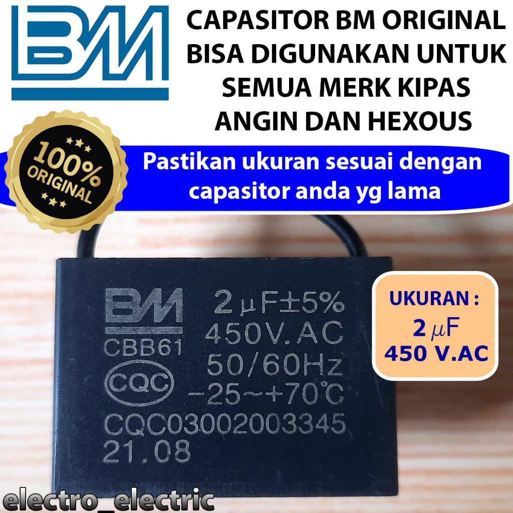Jual Kapasitor Kipas Angin dan Hexos Original Merk BM Untuk Semua Kipas