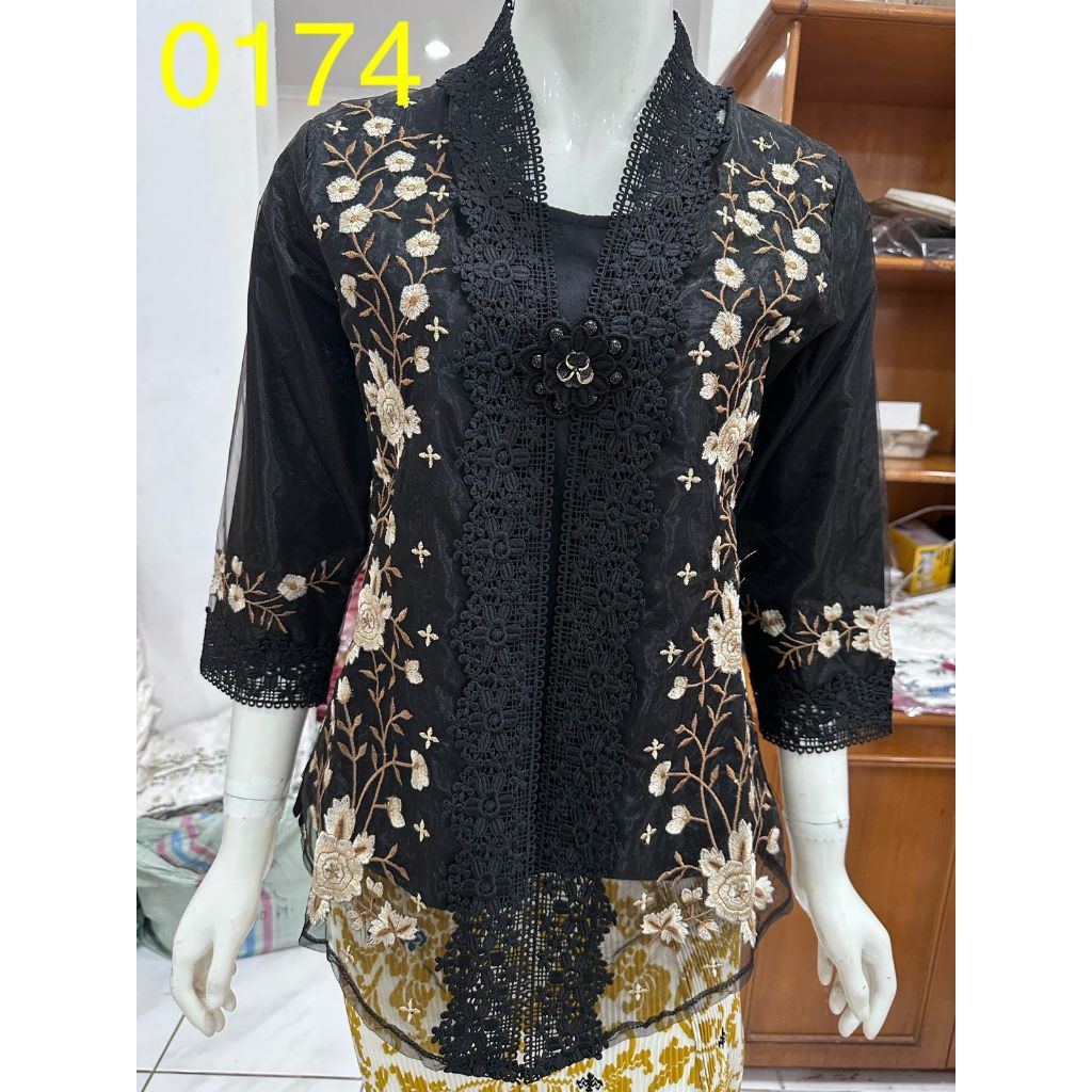 Jual 0170 kebaya rompi bordir organdi premium bros /kebaya encim HITAM ...