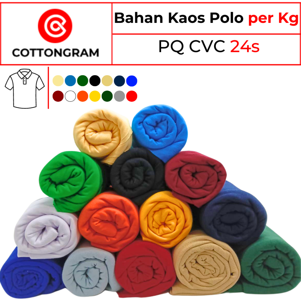 Jual COTTONGRAM Kain Kaos Kerah Bahan Katun CVC 24s Premium PQ per Kg ...