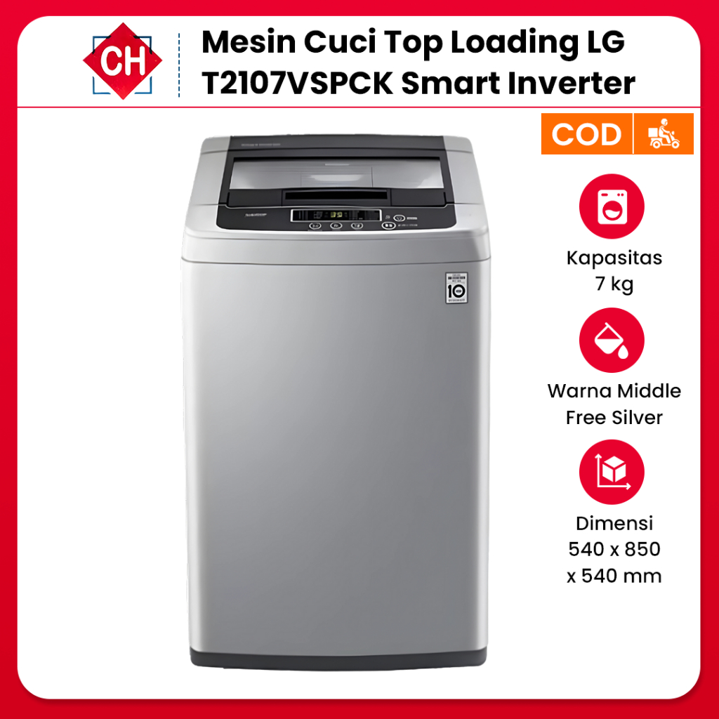 Jual LG Mesin Cuci 1 Tabung T2107VSPCK Top Loading Smart Inverter ...