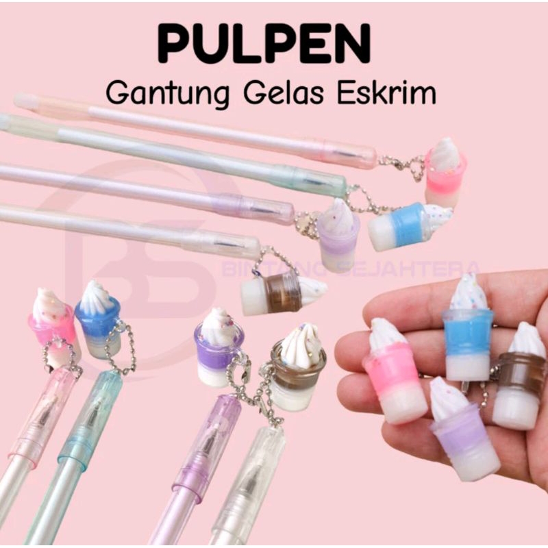 Jual Pulpen Es Krim Sundae Pen Ice Cream Gel Pen Karakter Bolpen Pena Boba Bubble Tea Murah 