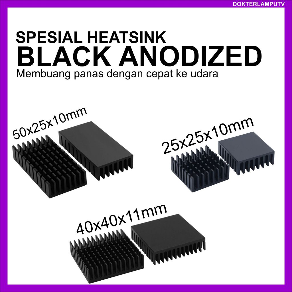 Jual Heatsink Heat Sink Black Anodized 50x25x10mm 40x40x11mm 25x25x10mm Pembuangan Panas Sangat 0271