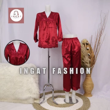 Setelan Piyama Pp Baju Tidur Dewasa Bahan Satin Model Brokat Yj 24
