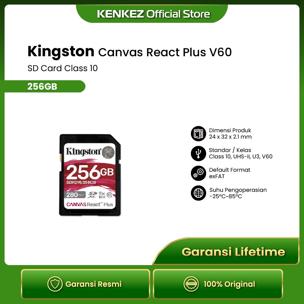 Jual Kingston SD Card Canvas React Plus V60 Class 10 UHS-II
