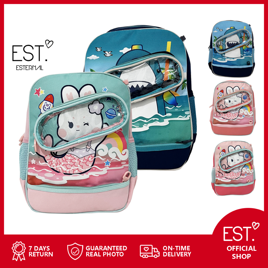 ESTERNAL - Tas Sekolah Anak Perempuan Laki-laki SD SMP SMA Rabbit Shark Tas Ransel Anak