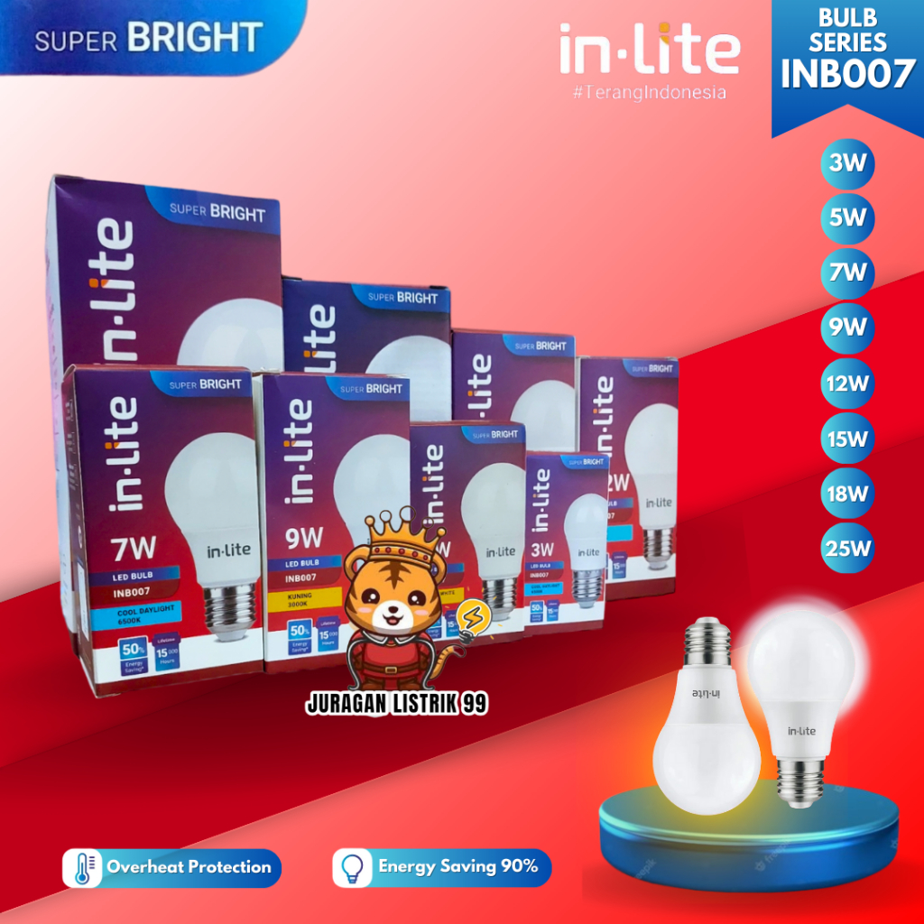 Jual Inlite Led Bulb Bohlam 3w 5w 7w 9w 12w 15w 18w 25w Inb007 Putih