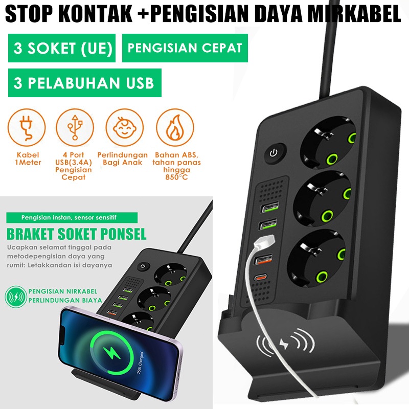 Gambar produk 2500W Stop Kontak USB Kabel Serbaguna Multiguna Panjang 2 Meter Original Power Socket Sakelar Independen dengan Power Socket 4 Port USB 10 Port Stop Kontak 2* Type-C Port 4