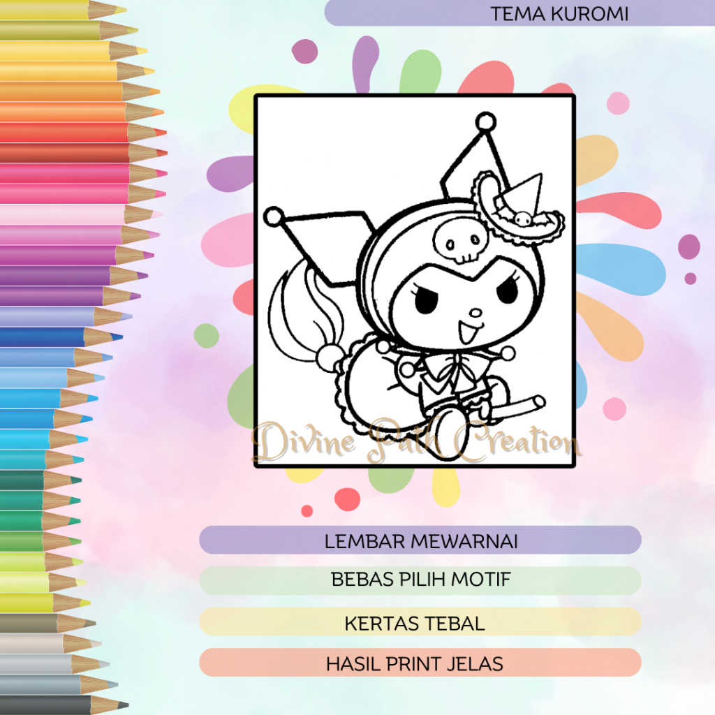 Jual LEMBAR MEWARNAI ANAK / KERTAS MEWARNAI TEMA KUROMI / COLORING ...