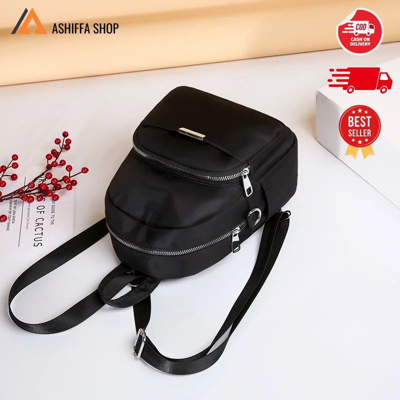 Jual Tas Ransel Mini Wanita Import Backpack Cewek Anti Air Hitam Simple Stylish Tr Ashiffa