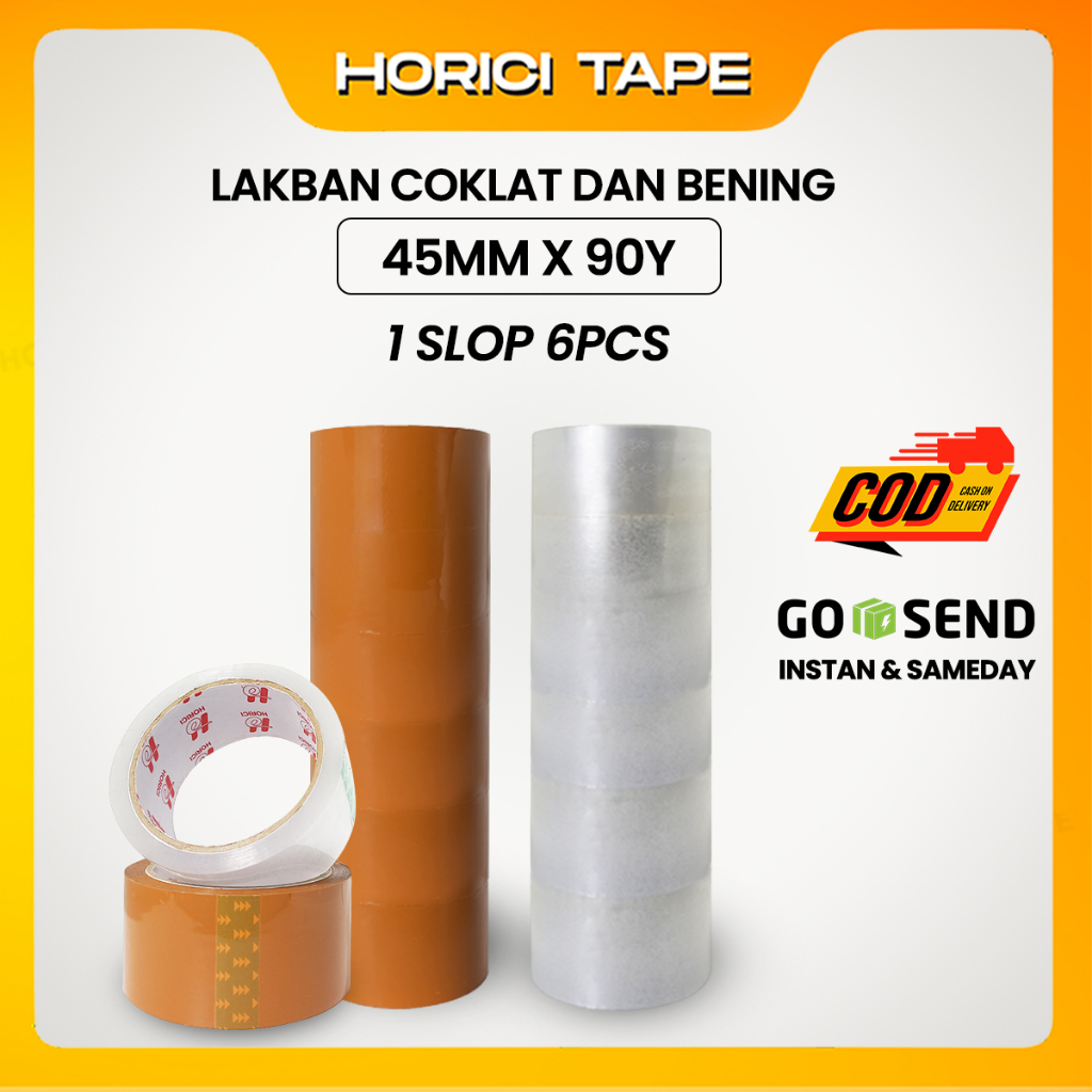 Jual HORICI 1 SLOP ISI 6 PCS 45MM 90Y TAPE MURAH SUPER CLEAR LAKBAN