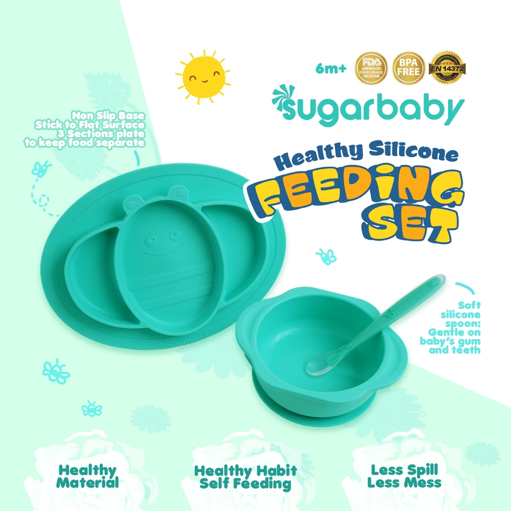 Jual Sugar Baby Healthy Silicone Feeding Set ( isi 3) - Green | Shopee  Indonesia