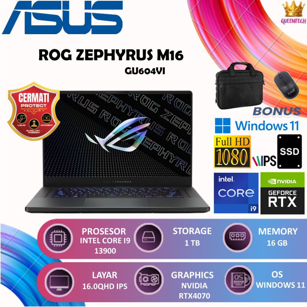 Schermo LCD 16 Pollici Per ASUS ROG Zephyrus M16 GU604VI – 165Hz, 2560x1600, Opaco, Con Strumenti
