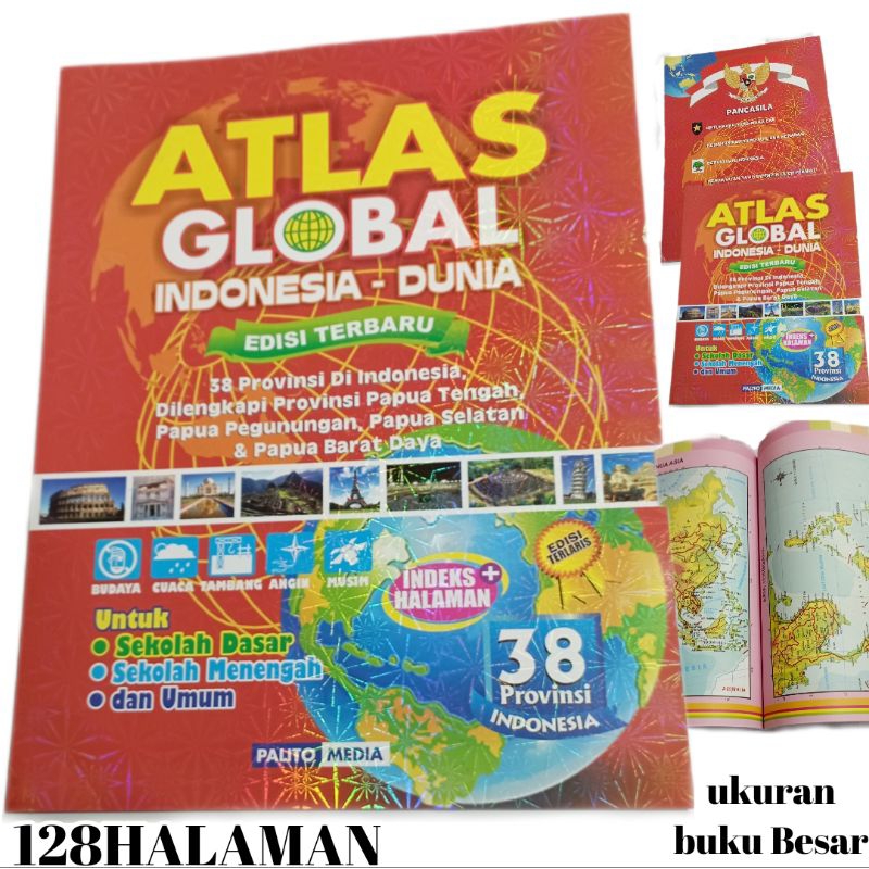 Jual BUKU ATLAS BESAR GLOBAL INDONESIA -DUNIA 38 PROVINSI INDONESIA ...