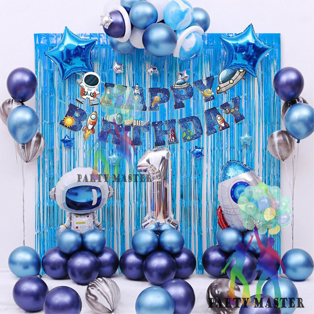 Set paket balon dekorasi ulang tahun anak tema astronot galaxy simple